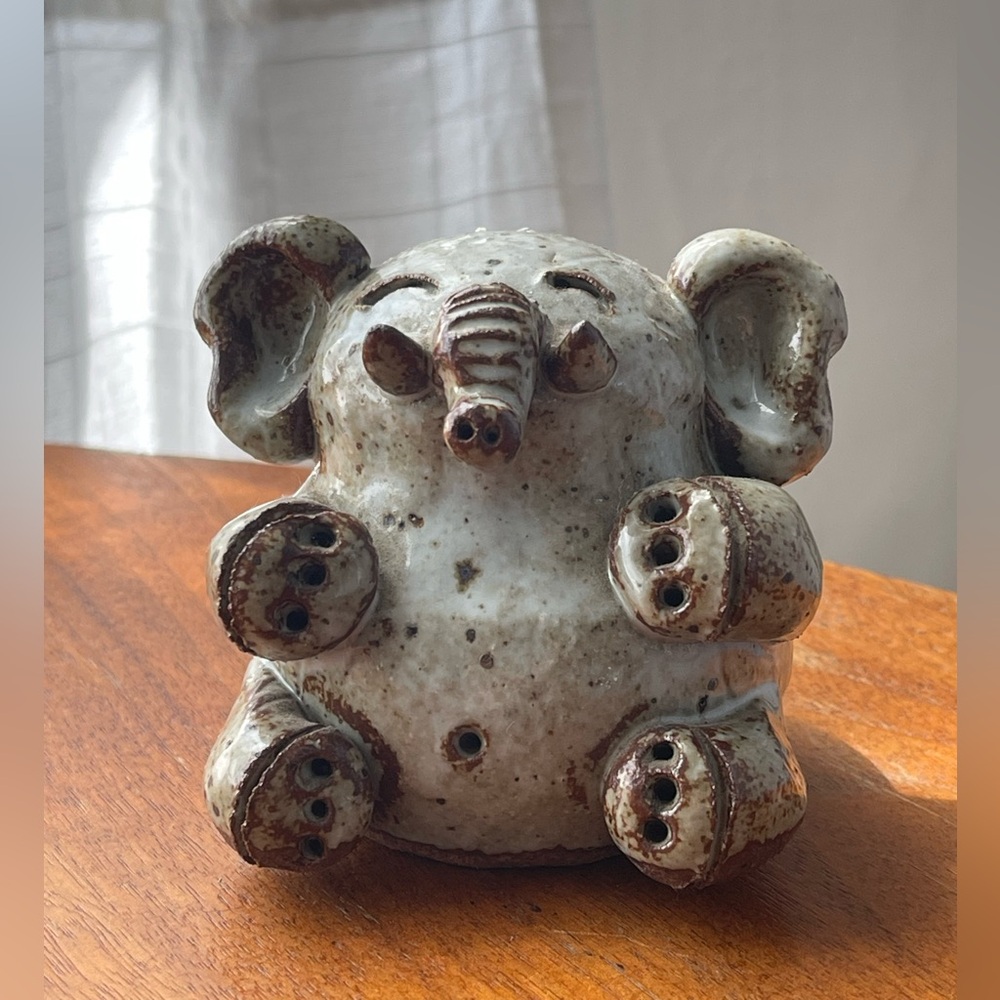 Handmade Ceramic Elephant Sculpture Figure Speckled Pottery
